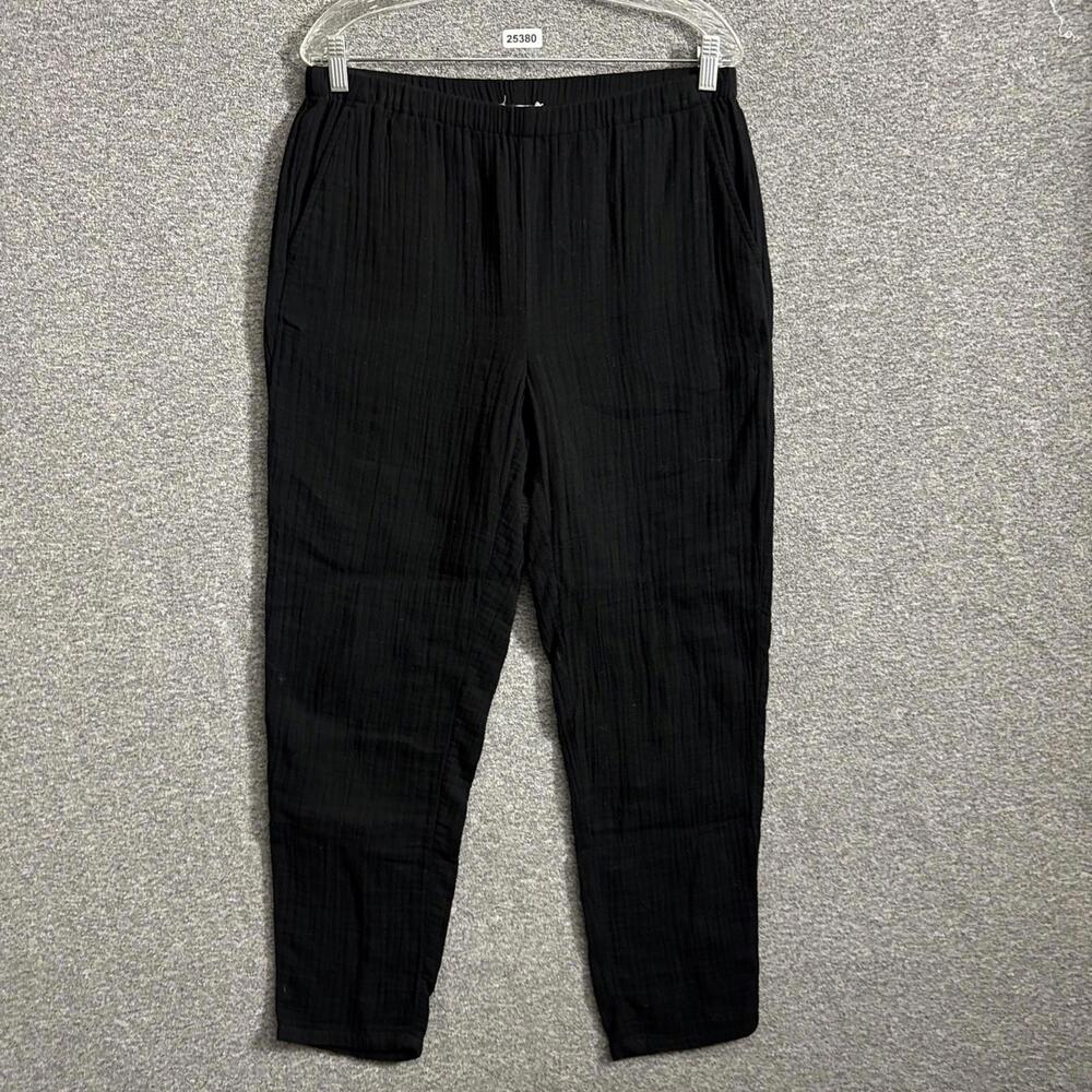 Eileen Fisher Women's Small Black Organic Cotton Gauze Tapered Leg Pull On Pants